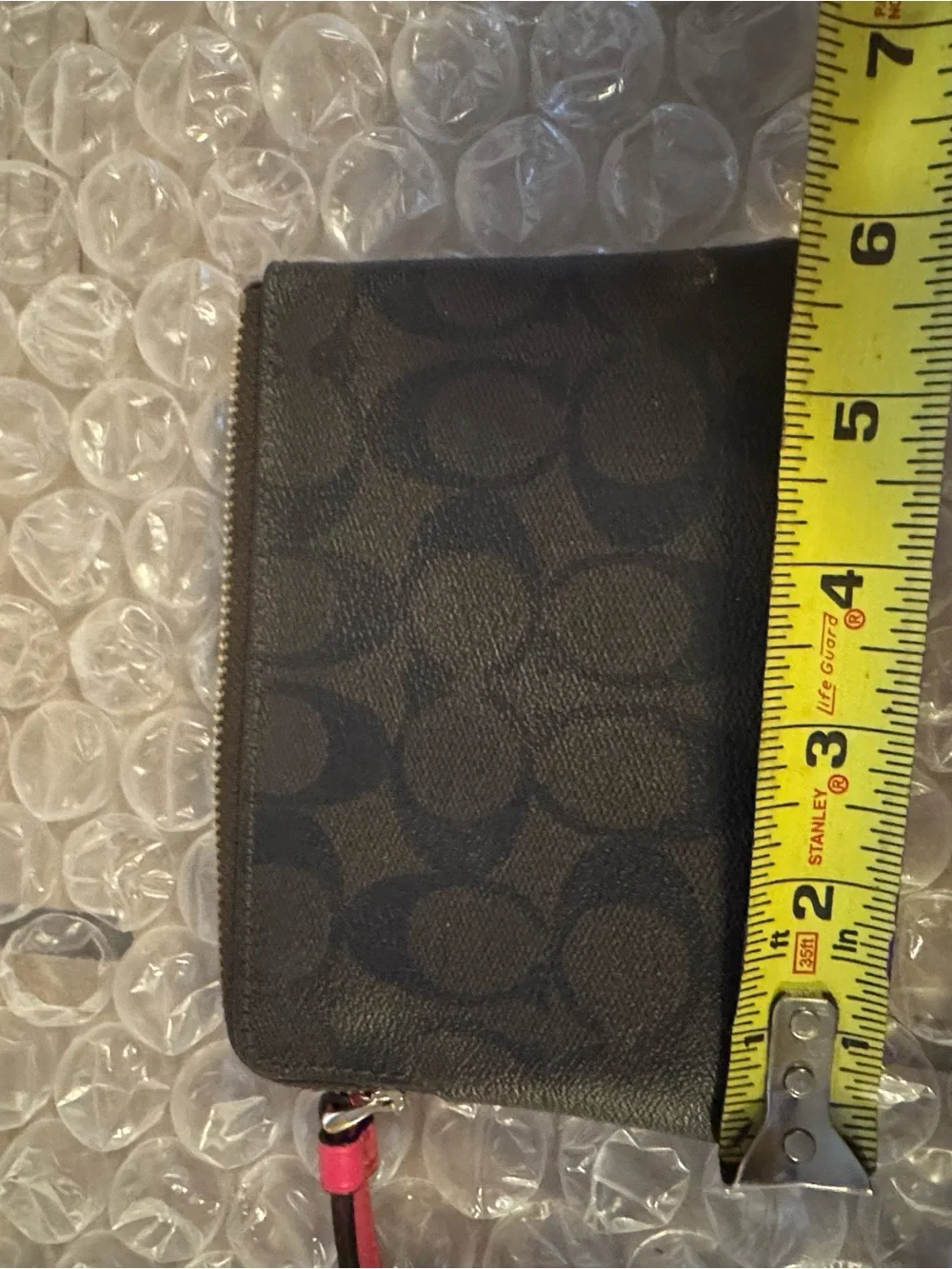 Coach Black Signature Wristlet with Pink Leather Accent